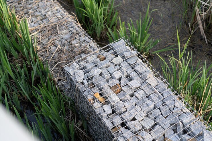 Gabions dans un jardin : séparateur extérieur et clôture